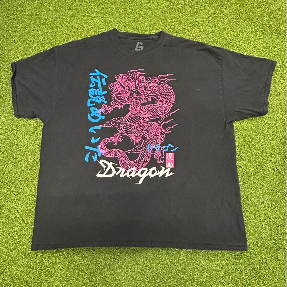 G-Brand Mens Dragon Graphic T-Shirt Black Pink Blue Kanji‎ Streetwear 2XL
